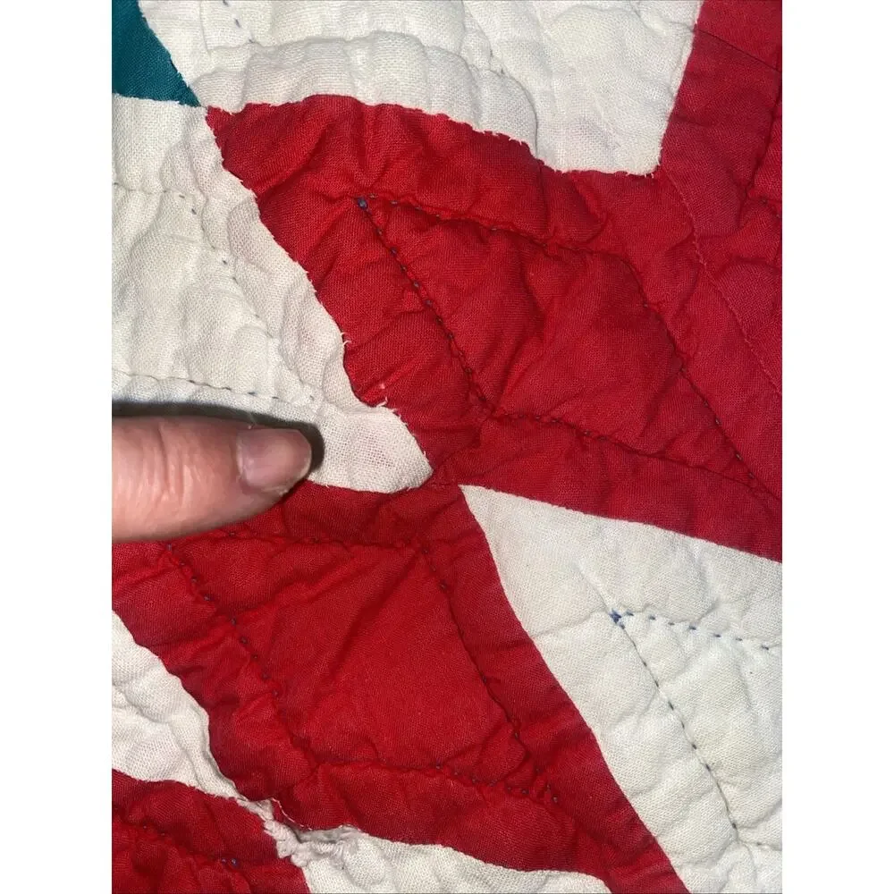 Vintage Hand Sewn Quilt LONE STAR 74”x 72” Square Flaws See Pics & Read On